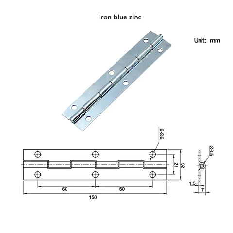 Iron blue zinc 6 inch flush mount cabinet door hinge with technical diagram, heavy duty for industrial use, flat opening