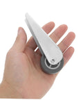 Top Shelf Barn Door Hardware Kit Featuring Quiet Rolling Sliding Door Pulleys And Slick Track Wheels For Hassle Free Wardrobe Closet Roller Replacement System With Smooth Gliding Heavy Duty Gate Caster Tracks showing a metal wheel in a hand.