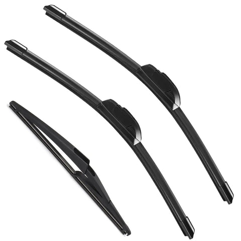 Genuine 3 Pack Windshield Wiper Blades Built Tough For Nissan Rogue And Pathfinder Cruisers with black rubber design.