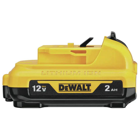 Compact Brushless Impact Wrench Kit Featuring 12V Motor And 3/8 Square Drive High Torque Settings That Rip Through Rusty Bolts For Pro Mechanics And Weekend Grease Monkeys battery, 12V, 2Ah, lithium ion, yellow and black design.
