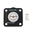 Dust collector 1-inch pulse valve diaphragm plate; black square mounting plate with metal center diaphragm and attached spring.