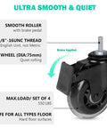 3 Inch Caster Set With 5/16-18UNC Threaded Stem 0.79 Inch Long featuring swivel caster with brake for carts and furniture