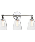 Three Light Industrial Wall Sconce With On Off Switch And Clear Glass Shade For A Cool Retro Vibe Vintage Antique Brass Vanity Lighting For Bathroom And Living Room Dimmable When Paired With A Compatible Dimmer Bell Shade Finish