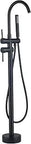 Freestanding Tub Faucet With Handheld Shower Floor Mount Bath Filler Matte Black Dual Handles For Easy Temperature And Flow Control 59 Inch Hose Cool Matte Black Vibe Free Standing Bathroom Faucet For Tub