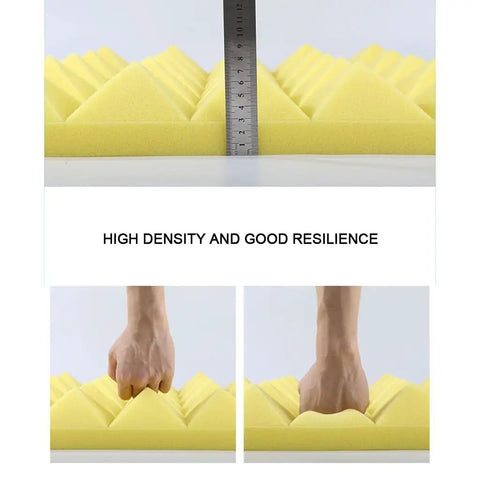 Heavy Duty Pink Acoustic Foam Panels For Walls 12 Pack Self Adhesive Soundproofing Tiles featuring high density foam and resilience test.