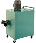 Heavy Duty Pro Rig 1.5 Horsepower Metal Dust Collector Pumping Solid 650 Cfm Airflow With Triple Stage Micro Filtration side view with outlet.
