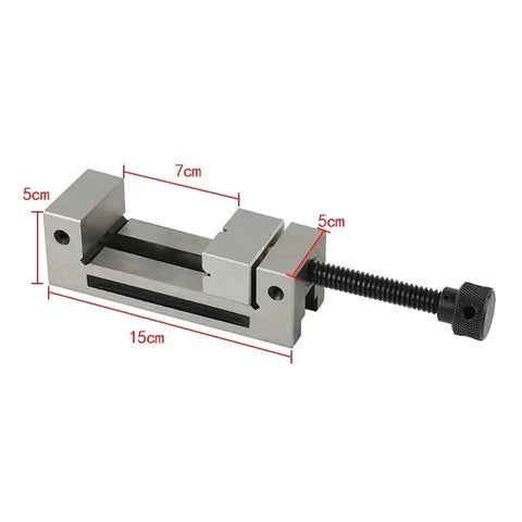 2 Inch Fast Moving Vise For CNC Machines With Versatile Clamping Slots and V Shaped Jaws, side view, dimensions indicated