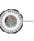 Three Hands Quartz Watch Movement With Double Calendar Kit for Pro Repair and DIY Enthusiasts, close-up of gears and date display