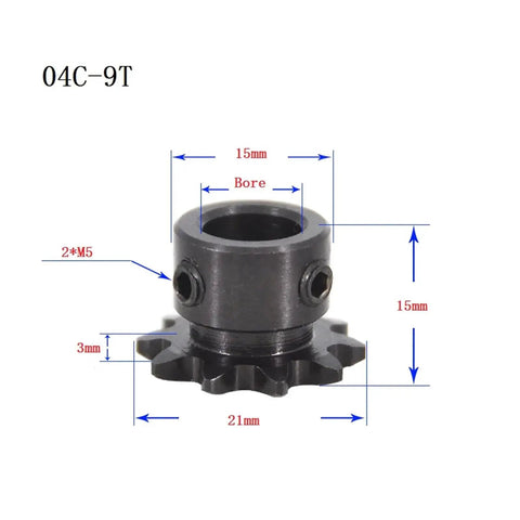 Check Out This High Grade 04C Chain Gear Sprocket Wheel Crafted From Durable 45# Steel Featuring 9 Or 10 Teeth With A Rock Smooth Top Wire Bore Perfect For Heavy Duty Industrial Rigging And Machinery Repairs You Need. 04C 9T sprocket with 8mm bore and precise dimensions.