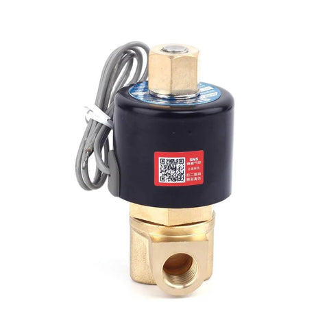 12V DC Brass Electric Solenoid Valve Normally Open 1/4 Inch NPT, brass body, for water, air, diesel; ideal for irrigation and DIY projects.