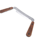 4 Inch HSS Drawknife With Twin Hickory Handles For Stripping Stubborn Bark Fast A Heavy Wood Shaping Tool viewed from above.