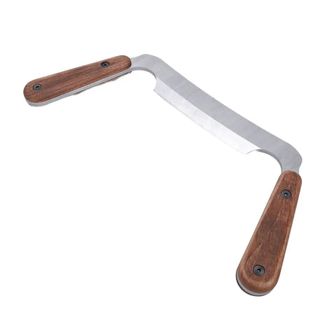 4 Inch HSS Drawknife With Twin Hickory Handles For Stripping Stubborn Bark Fast A Heavy Wood Shaping Tool viewed from above.