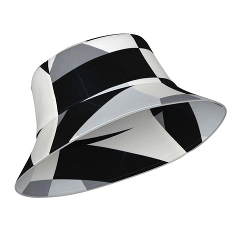 Fire Black And White Piano Grid Print Bucket Hat With Double Sided Reflective Trim Unisex Lightweight Polyester Sun Shield Cap.