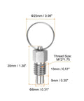Top Notch 3 Pack Spring Plunger Pins M12 X 1.75 Thread Flat Head Stainless Steel Hardware Rust Resistant Fasteners close-up view showing dimensions.