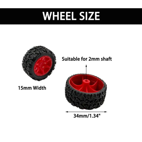 Red 34mm Rubber Toy Car Wheels With 2mm Shafts And 5 Round Rod Axles 10 Pack For RC Cars Trucks Robots DIY Model Toys Replacement Parts