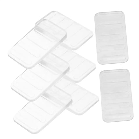 Big Time Game Change 32 Piece Clear Plastic Leveling Shims For Furniture Stabilizers and Wobble Free Leg Adjusters set of shims stacked.
