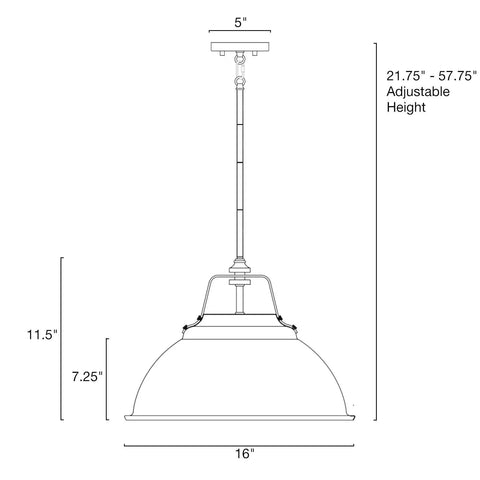 16-Inch 3-Light Modern Farmhouse Pendant Light With Metal Dome Shade In Golden Brass And Sandblasted Black Finish dimensions chart