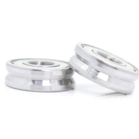 Top Shelf V Groove Sealed Ball Bearing Pulley Wheel For Industrial Linear Guide Tracks Slick Roll Precision 8X22X7MM Dimension Roller Unit Heavy Duty 4 Pack Set - close-up of two precision roller units