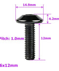 4Pcs M6x12mm Black Allen Bolts 304 Stainless Steel Socket Head Cap Screws showing dimensions and thread detail