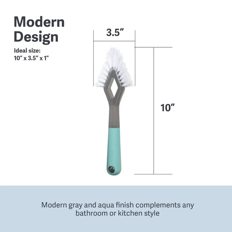 Heavy Duty Tile And Grout Scrub Brush With Angled Tip For Grout Joints, Nonslip Comfort Grip Handle, Gray And Aqua, 10x3.5in