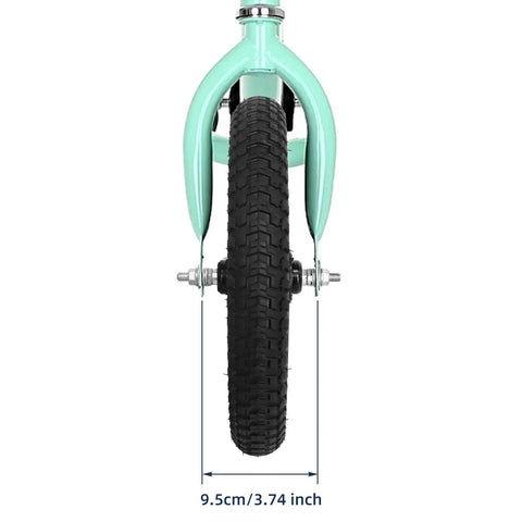 Front view of 20 Inch Kids Bike Front Wheel Replacement with solid air rubber tire and inner tube, showing tire width measurement.