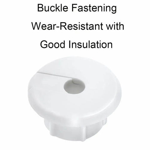 White plastic cable grommet with buckle fastening, wear-resistant and insulated, for desk wire management