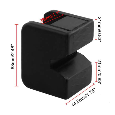 Jack Pad Cover Kit For Car Jacks, Rubber Cushions Protect Pinch Welds And Frame Rails When Lifting, Industrial Grade Rubber 2.48 X 1.85 X 3.38 Inches, Set Of 4 For Auto Repair And Garage Use, dimensions labeled