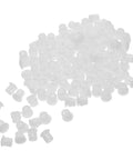 White Plastic Hole Plugs Set With Locking Screw Caps For Furniture And Office Installations shown in bulk pile