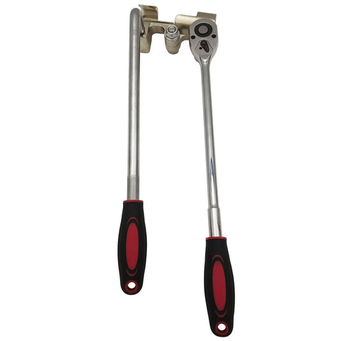 Heavy Duty Manual Cable Bender With Smooth Ratcheting Lever And Zero To One Eighty Degree Flex Range For Ten Kilovolt Copper Wire tool with ergonomic handles.