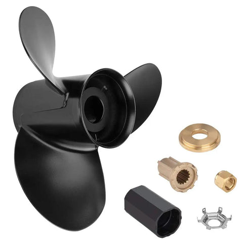 14 1/4x21 Boat Propeller For Mercury Mercruiser Alpha One And Bravo One Outboards, shown with 3 blades and hub kit components