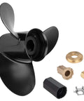 Aluminum Outboard Boat Propeller 14.5 Inch Diameter 19 Pitch 15 Spline Right Hand Rotation Fits Mercury And Mercruiser Alpha One 135 To 300 HP Hub Kit Included Replacement Prop For Two And Four Stroke Engines with visible 15 spline and hub kit components.