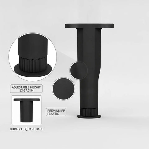 Durable PP Plastic Adjustable Furniture Leg With Square Black Base For Leveling Beds And Cabinets 13 To 17.3 Inch Height Heavy Duty Support