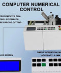 Killer Speed Automatic Electric Tube Cutter With Crisp Lcd Panel For Fast Precision Cuts Through Rubber Plastic Heat Shrink Tubing, detailed view of control panel.