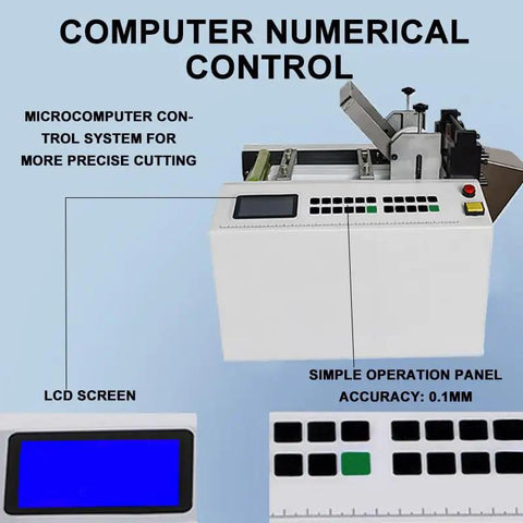 Killer Speed Automatic Electric Tube Cutter With Crisp Lcd Panel For Fast Precision Cuts Through Rubber Plastic Heat Shrink Tubing, detailed view of control panel.