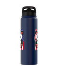 Stainless steel bottle with American Flag Panda design, part of Patriotic American Flag Panda Tee For Women And Girls 4th Of July USA Pride Shirt Plus