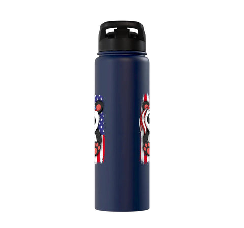 Stainless steel bottle with American Flag Panda design, part of Patriotic American Flag Panda Tee For Women And Girls 4th Of July USA Pride Shirt Plus