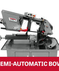 Badass 10 X 18 Inch Metal Cutting Dual Miter Horizontal Band Saw Featuring 2Hp 230V One Phase Motor Hydraulic Feed And Blade Sensor For Your Hella Tough Shop Setup on a sturdy workstation.