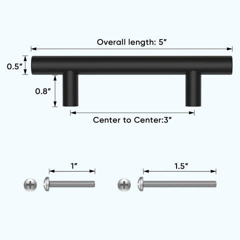 Diagram of Stainless Steel Cabinet Pulls For Kitchen Drawers Five And A Half Inch Length Five Inch Center To Center Mount Matte Black Finish