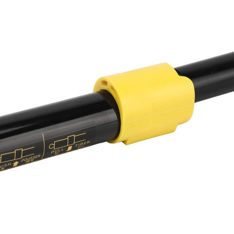 Close-up of Tough As Nails Rear Door Stay Support Shock for FJ Cruiser, black gas strut with yellow end cap, OE 6890735081.