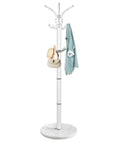 Sleek Freestanding Coat Rack With 360 Degree Swivel Hooks And Marble Base, 14 Hooks For Bags, Hats, And Coats, Modern White Coat Tree