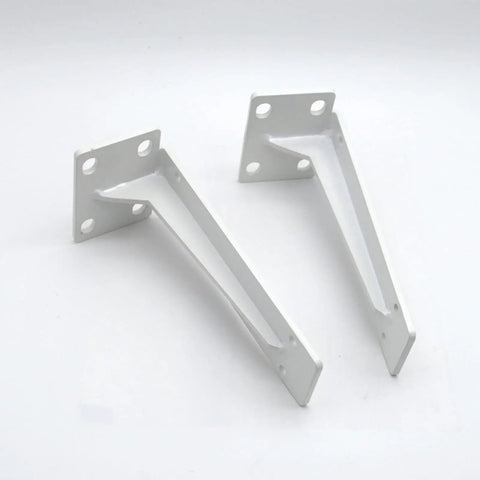 Bulletproof Pair Of Heavy Duty Retro Shelf Brackets Rock Solid Triangle Corner Supports For Diy Open Shelves And Wall Mounts In Kitchen Bedroom Garage 19 7 Inches White, two white iron brackets.