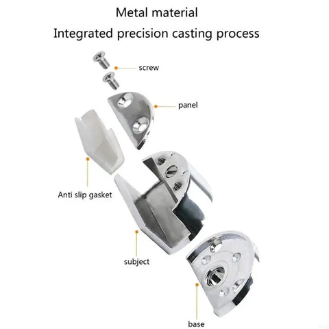 Set of 2 Frameless Glass Cabinet Door Hinges for Bathrooms showing metal parts and anti-slip gasket