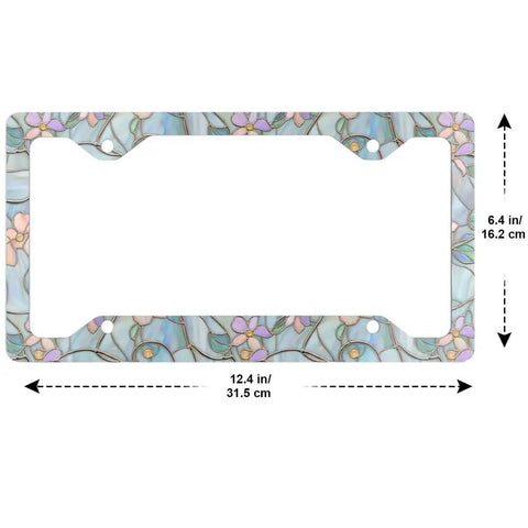 Two Pack Stained Glass Floral Aluminum Alloy License Plate Frame With Screw Cap Set Colorful Wildflower Design Universal 6x12 Inch Plate Holder
