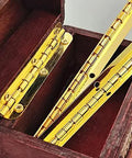 Two Pack Golden Metal Hinges For Cabinets And Furniture Hardware Long Gold Hinges For Jewelry Boxes And Wooden Cases Antique Vintage Look