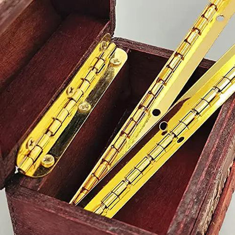 Two Pack Golden Metal Hinges For Cabinets And Furniture Hardware Long Gold Hinges For Jewelry Boxes And Wooden Cases Antique Vintage Look