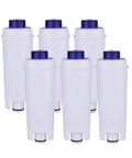 Real Deal Coffee Machine Water Filter 6 Pack Soft Filtration Cartridge Compatible With Delonghi Brewers Replaceable Basket Mesh. Set of 6 white filters.