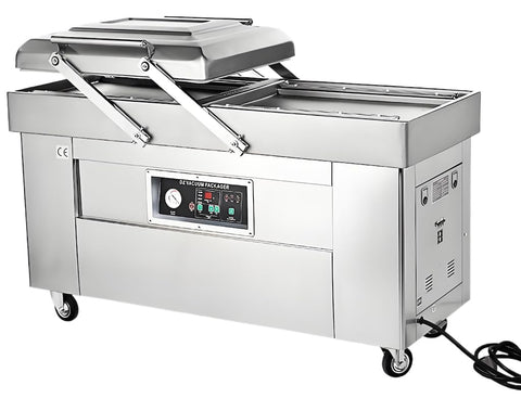 Premium Stainless Steel 304 Vacuum Sealer Machine showing closed lid and control panel for safe food storage.