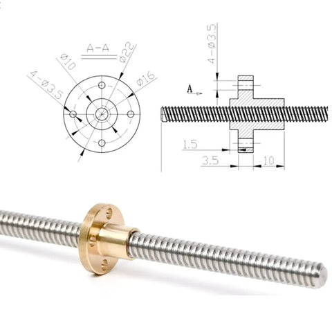 T8 Threaded Trapezoidal Lead Screw For 3D Printer With 8mm Diameter And 2mm Pitch Lead Options 4mm Or 8mm Stainless Steel Shaft And Copper Nut Lengths 100mm To 800mm High Precision Linear Motion Component, with copper nut