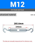 Heavy Duty M12 Galvanized Steel Turnbuckle Hook To Hook Rigging Connector Rust Proof Tension Adjuster Workhorse Grade For Fences And Machinery 3 Pack dimensions shown
