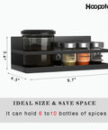 Heavy Duty Magnetic Spice Rack For Fridge Side, No Fuss Kitchen Organization Shelf, holds 6-10 spice bottles in black steel.